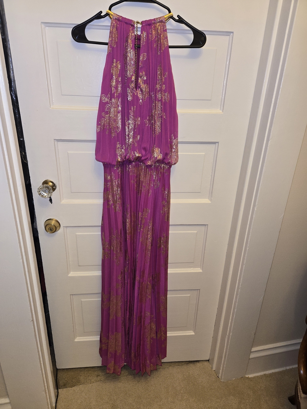 Magenta Halter Dress with Gold Foil Accents - Picture 7 of 7